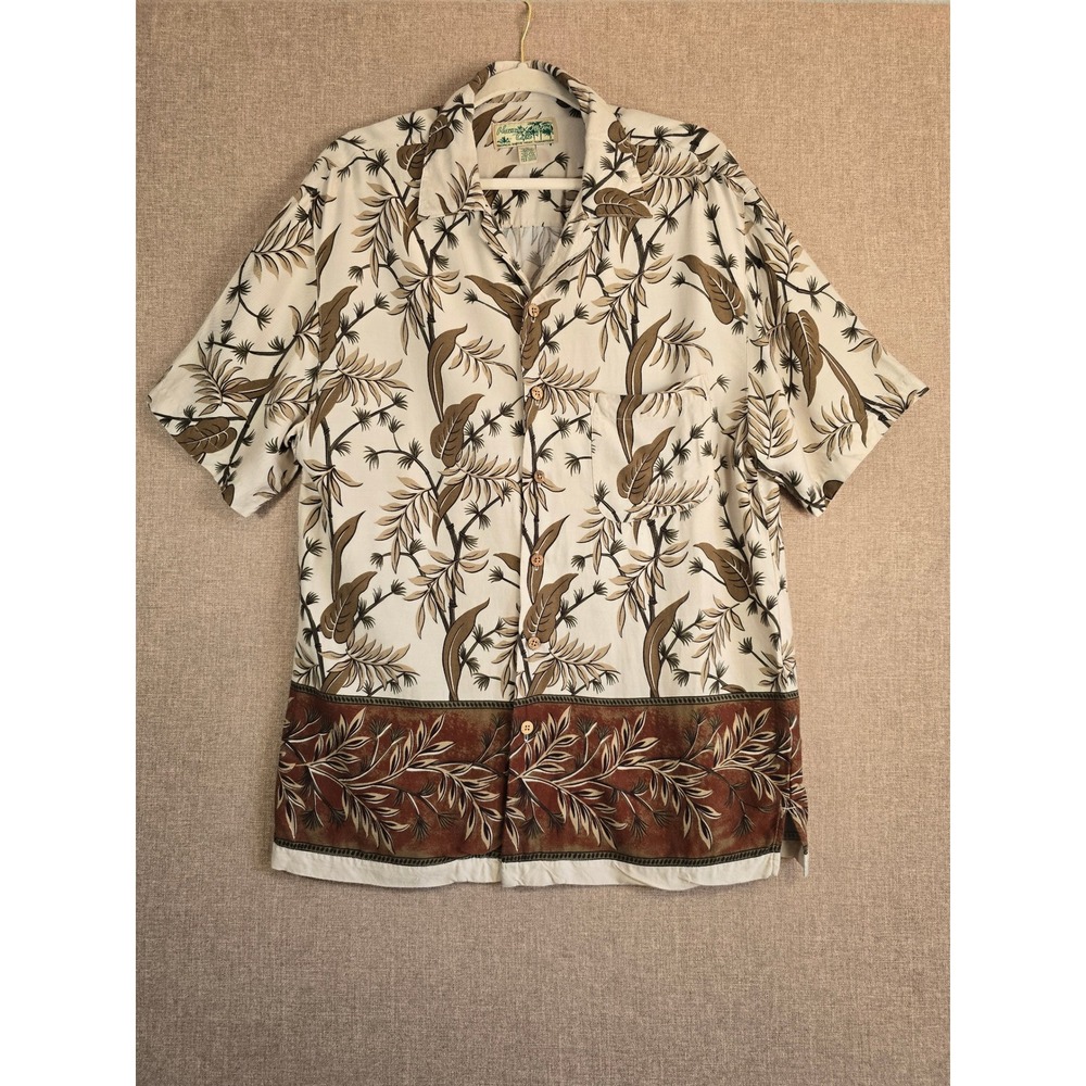 VTG Havana Jacks Cafe Mens Medium Rayon Tropical Bamboo Leaf Button Down Shirt